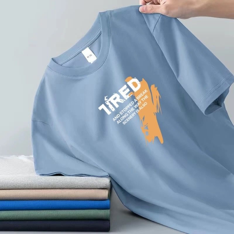2025 Men's Short-sleeved T-shirt Summer Base Shirt Round Neck All-match Casual Printed plus size T-shirt Trendy Top