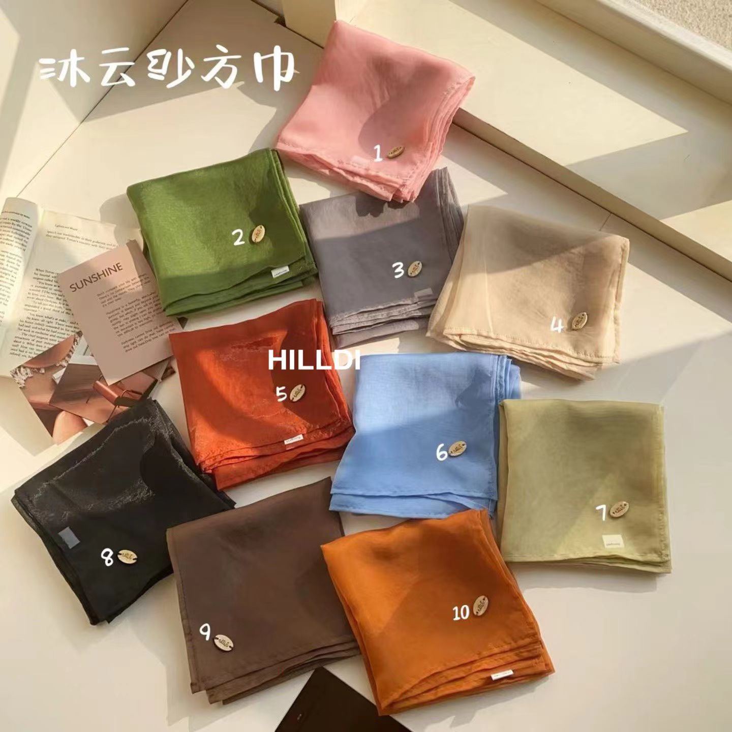 复古柔光滤镜慵懒风方巾领巾纯色围巾氛围感轻薄透气丝巾发带批发