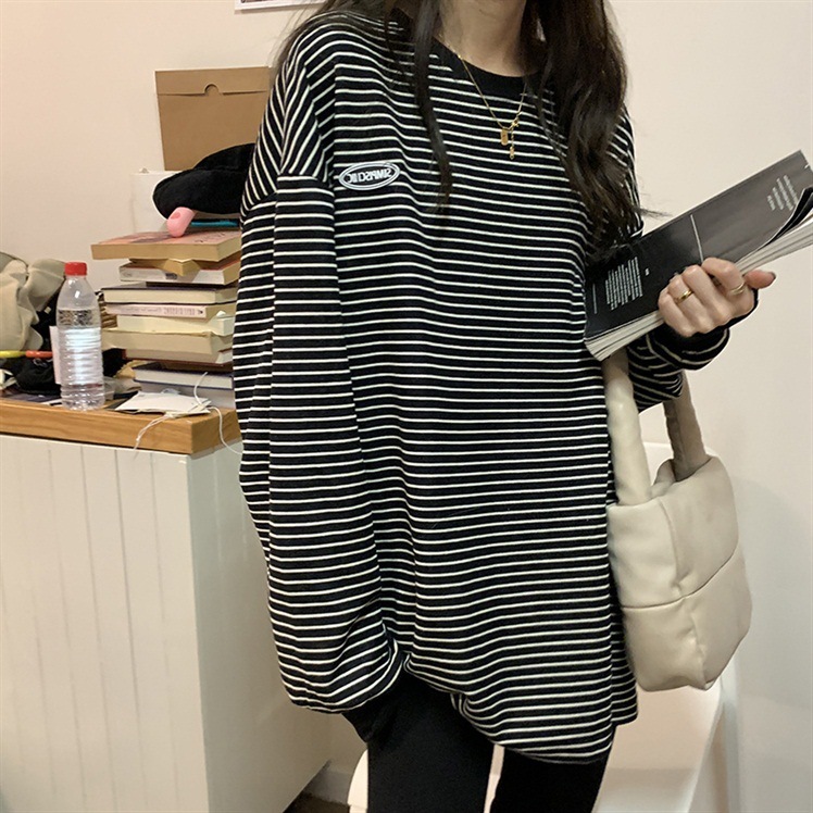 条纹打底衫女2025春秋新款百搭长袖卫衣韩版薄款洋气内搭上衣服潮|undefined