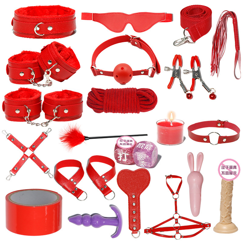 Juego de accesorios Jiuai SM incluido con esposas, látigo de cuero, tapón anal, suministros divertidos para habitaciones de parejas adultas, herramientas de juego sexual