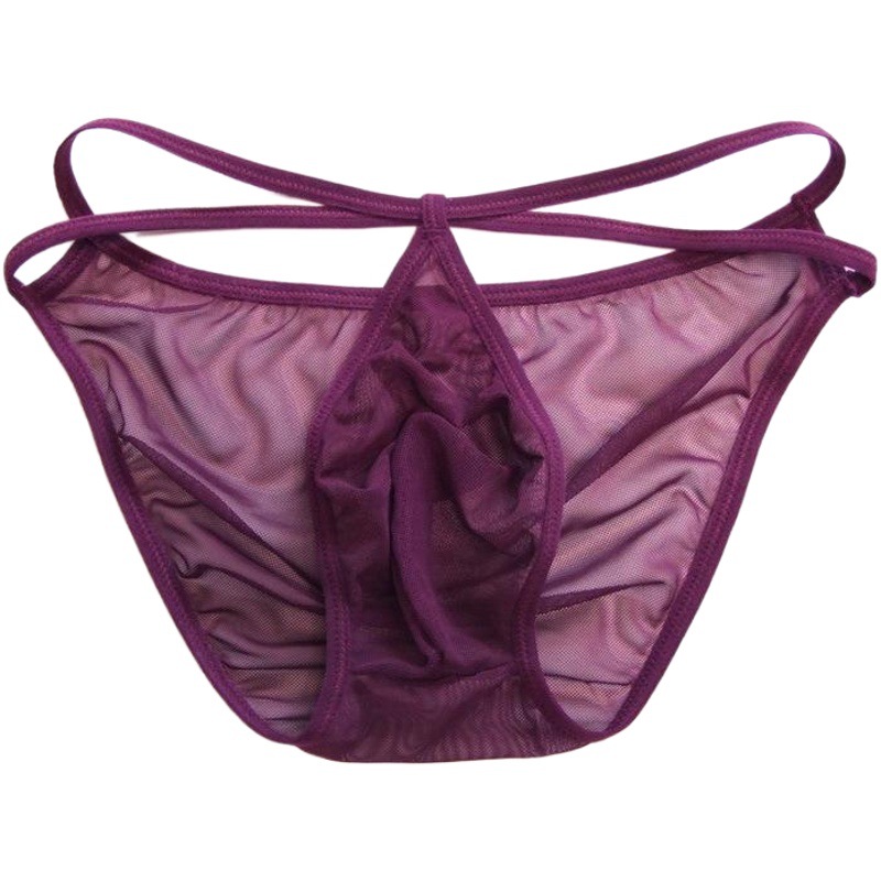 Ultra-thin seamless transparent mesh men's underwear stretch sexy briefs fun thong T-pants 2132
