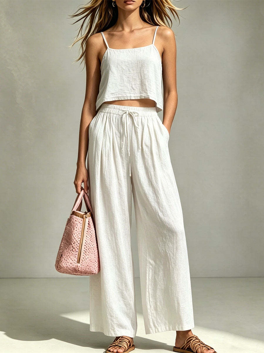 Women's Clothing Summer Fashionable Women's Two-Piece Set Casual Camisole And Loose Wide Leg Pants Style For Formal & Casual For Women_ecoleips.com