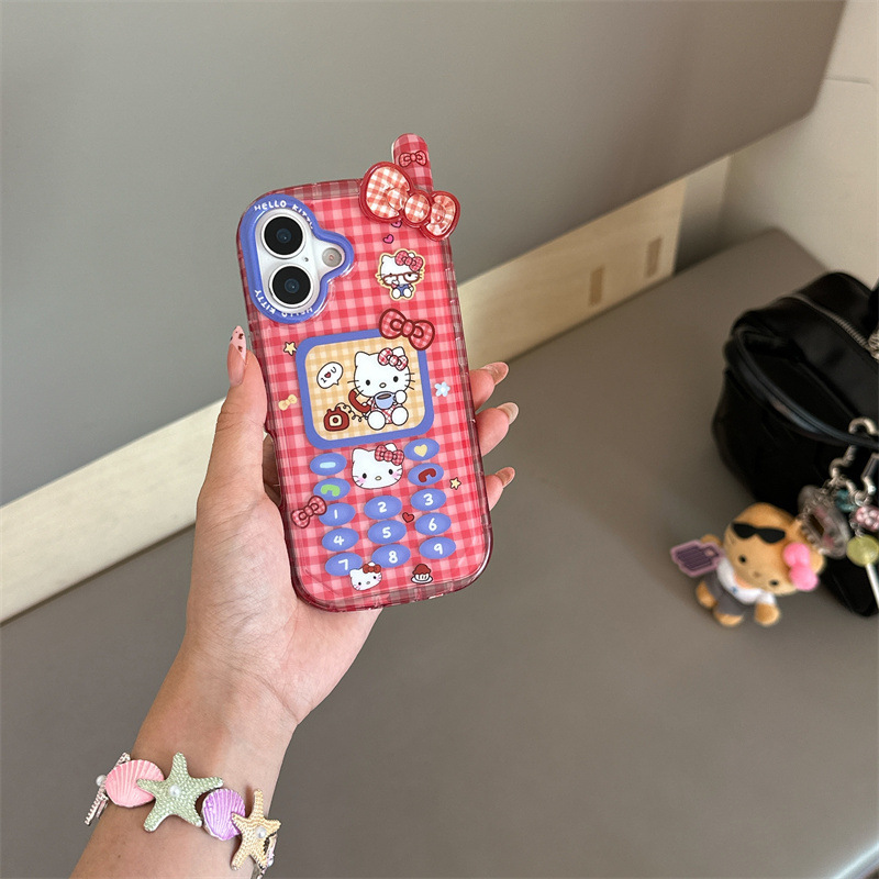 ビッグブラザー ビッグレッドチェック柄 かわいい KT 猫 iPhone16 Apple 15ProMax 携帯電話ケース 14 新しい女の子に適しています|undefined