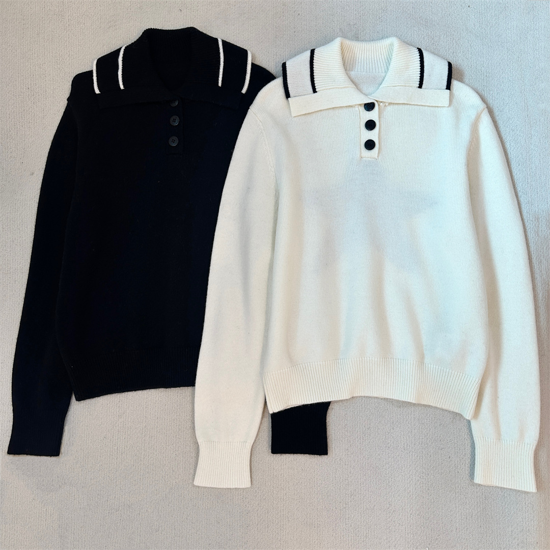 24年秋冬新款高版学院风拼色翻领五角星针织衫简约百搭外套女