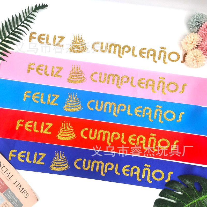 Factory direct single party Spanish birthday Feliz Cumpleanos gold birthday shoulder strap etiquette belt Factory direct single party Spanish birthday Feliz Cumpleanos gold birthday shoulder strap etiquette belt