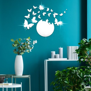 18 Butterfly with Round Acrylic Mirror Living Room Decorative Stickers SM181 Home Mirror Wall Stickers Wholesale