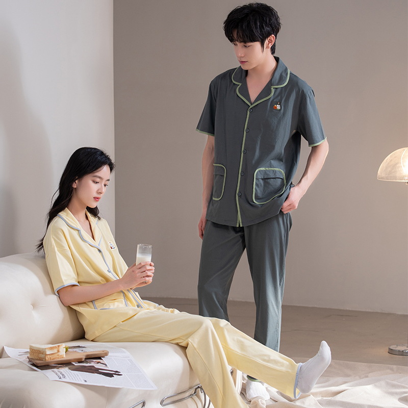 Pareja pijamas verano algodón pantalones de manga corta hombres primavera y otoño 2024 Nuevo estilo coreano ropa para el hogar verano