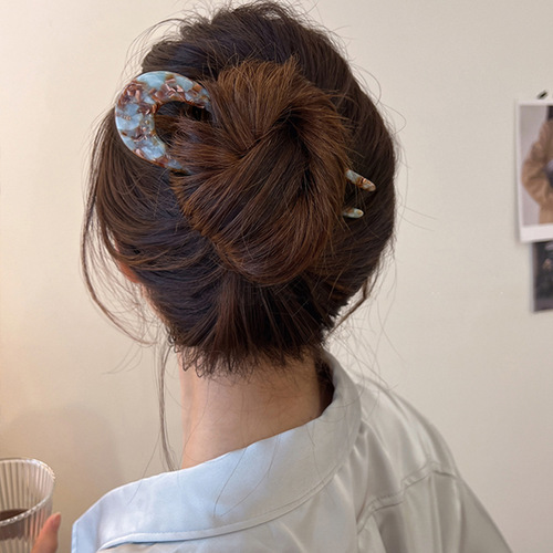 Acetic U-shaped hairpin for women, retro new Chinese style round head bun hairpin, simple and elegant hair accessory,  new design
