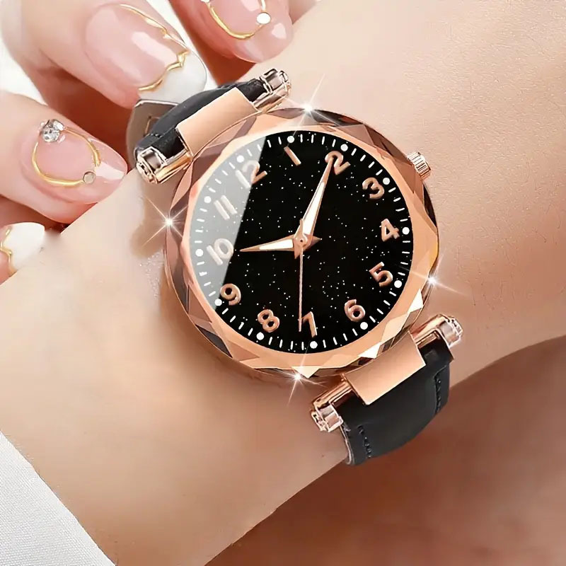 Casual Grinding Digital Belt Women's Watch Starry Sky Luminous Girl's Watch Plastic Case Quartz Watch Manufacturer Wholesale