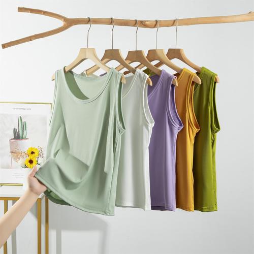 Threaded cotton hemmed halter top women's summer solid color inner layer base shirt round neck sleeveless wide shoulder top