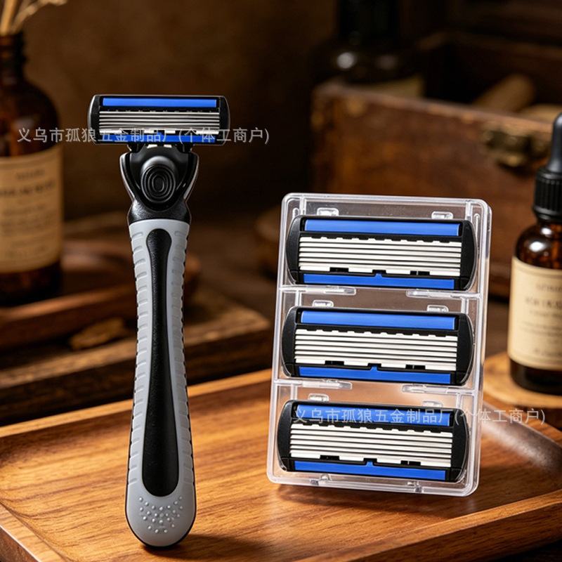 Cross-Border Wholesale Blue Six-Layer Razor Blades Old-Fashioned Men's Manual Razor Razor Holder Blade Head Cross-Border Wholesale Blue Six-Layer Razor Blades Old-Fashioned Men's Manual Razor Razor Holder Blade Head