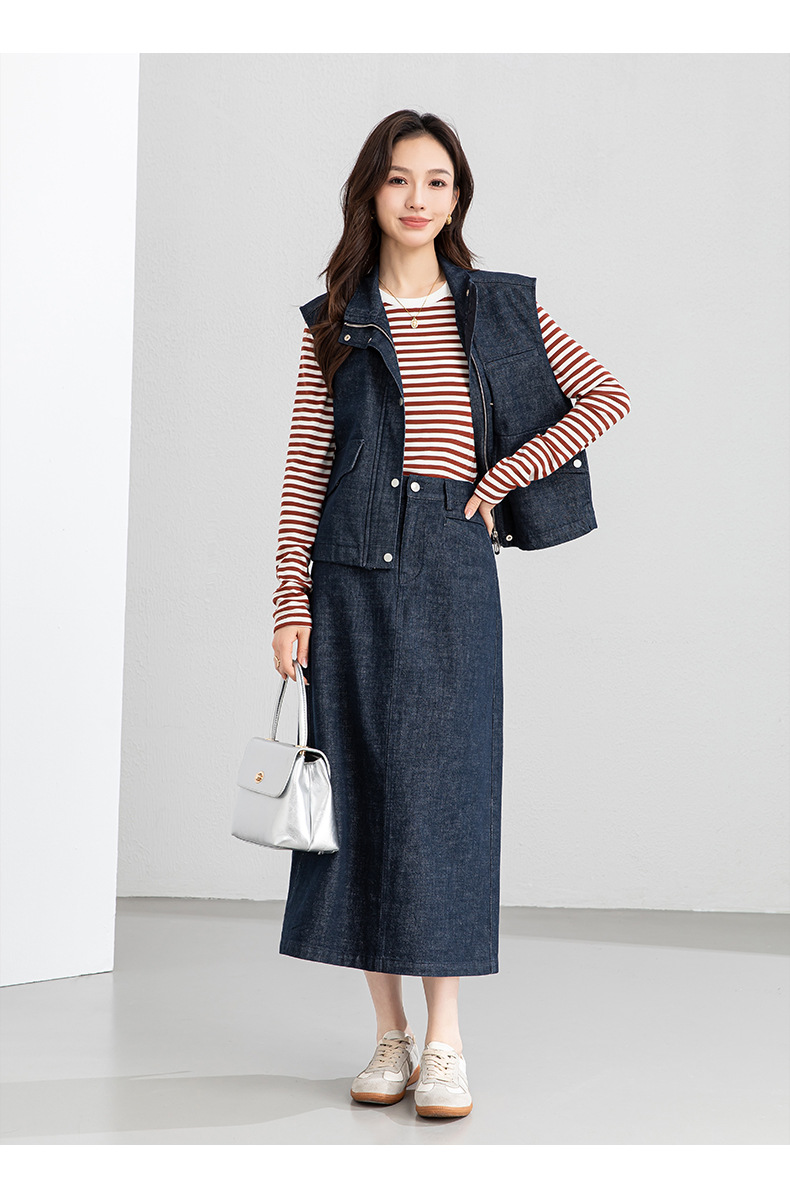 Áo vest gile denim không tay nữ kèm chân váy bút chì phối bộ — Mã màu xanh dương - AC66031 chi tiết 21