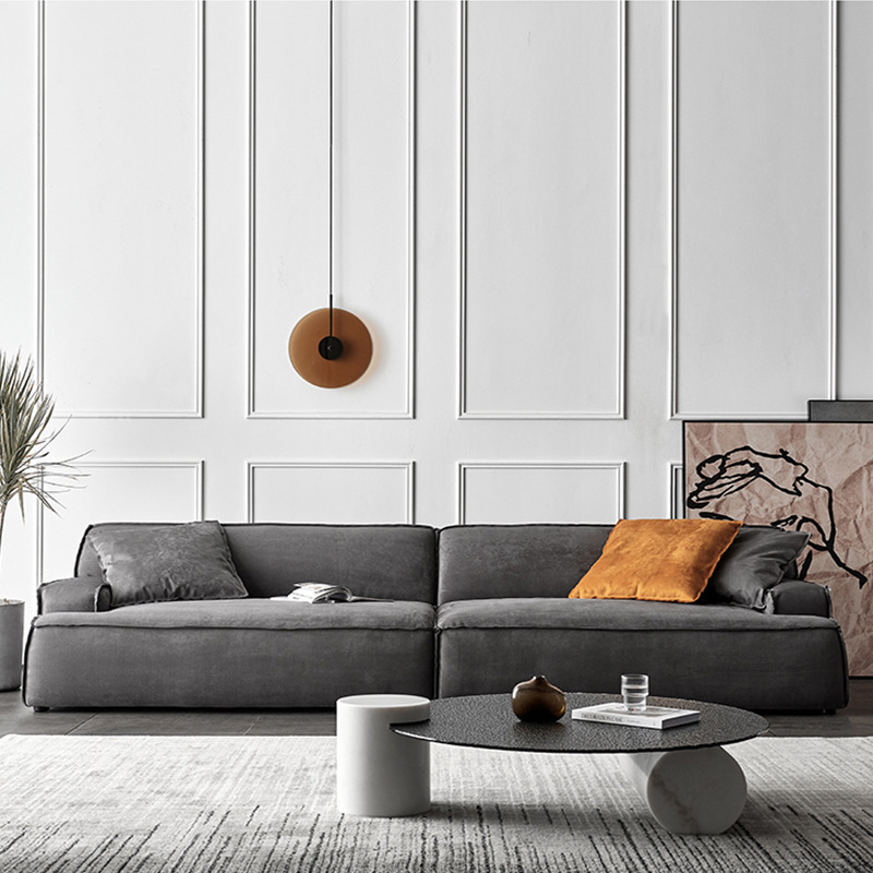 Italiano minimalista Damasco sofá fila recta diseñador Internet celebridad pequeño apartamento moderno salón simple sofá de tela