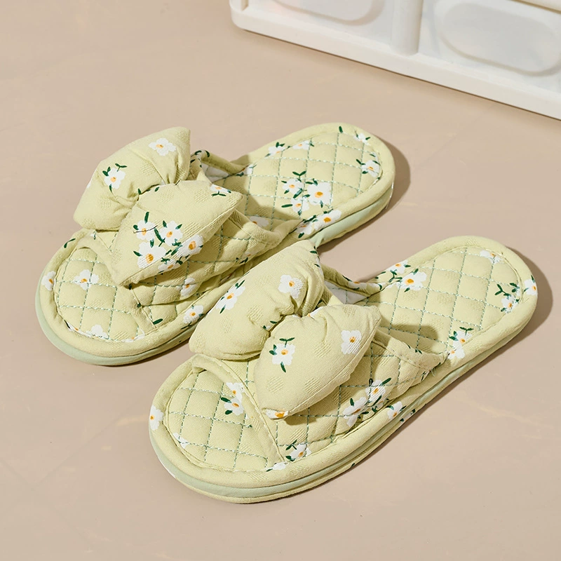 Трансграничные новые корейские тканые тапочки трехслойный утолщенной подошва бант домашний бесшумный тапочки дышащий внешняя торговля тапочки