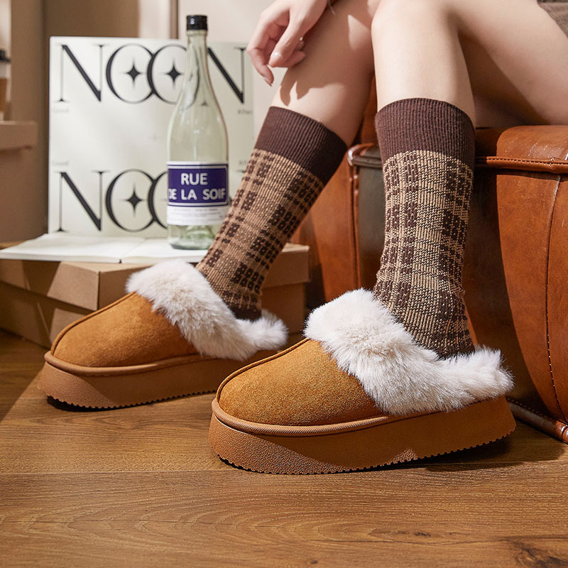 恋家秋冬韩版厚底情侣款男女棉拖鞋居家外穿舒适加绒保暖批发