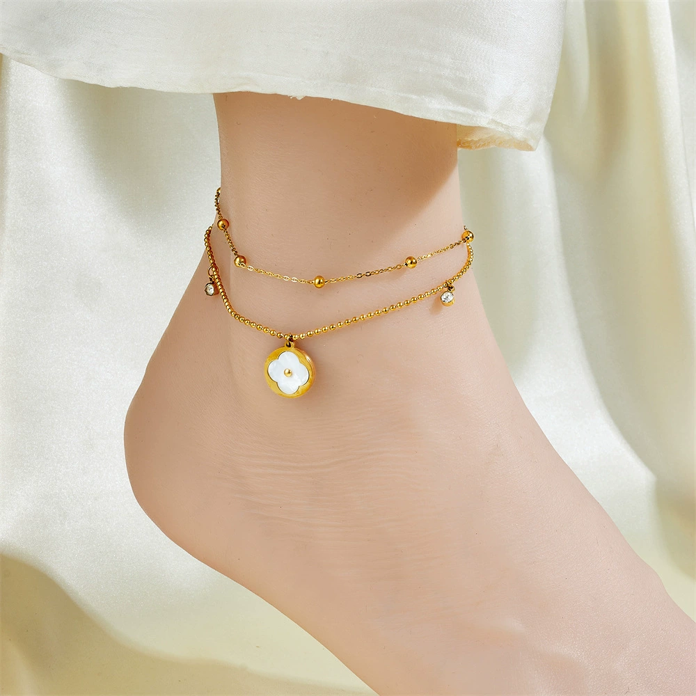 Ankle bracelet, chain, golden fashionable sexy accessory stainless steel, simple and elegant design, light luxury style, internet celebrity, 750 sample gold