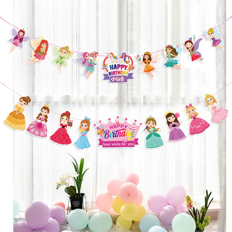 Pequeña princesa Feliz cumpleaños tire bandera niños cien días cumpleaños fiesta Fondo decoración pequeña Hada tire flor