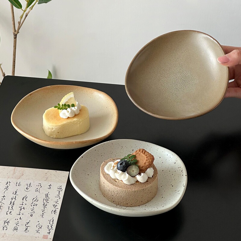 Chinese-Style Retro Ceramic Plate, Exquisite Afternoon Tea Dessert Plate, Light Luxury High-Value Plate, Exquisite Fruit Plate