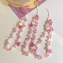 ins辣妹玫紅愛心手鍊手工串珠通用手機殼吊墜掛件手機掛繩diy手繩