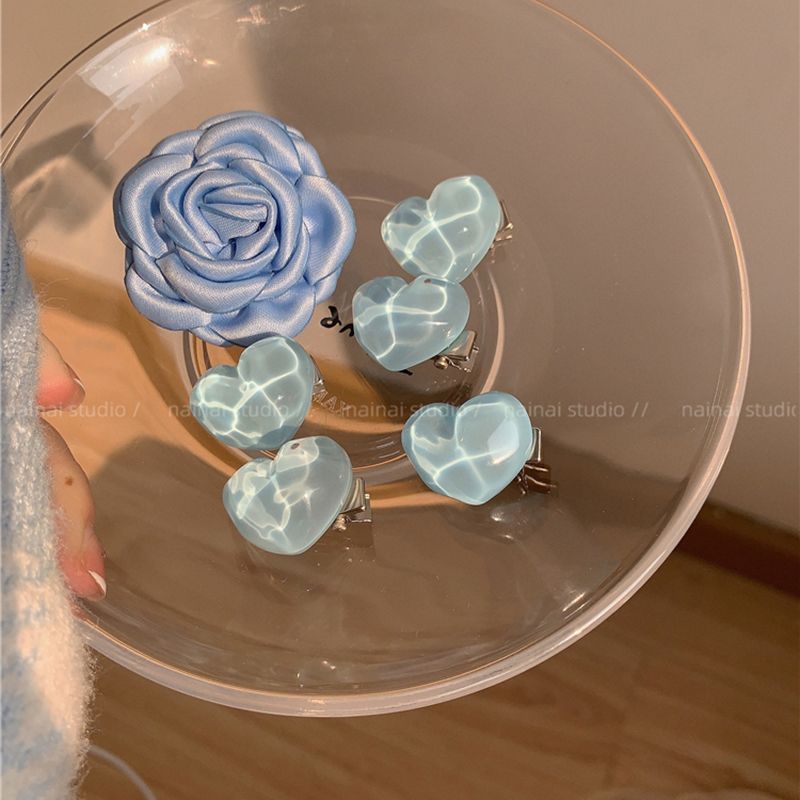 Heart-Shaped Water Ripple Gemstone Small Hairpin Cute Ins-Style Side Clip for Girls, Bangs Clip, Sweet Duckbill Clip for Summer