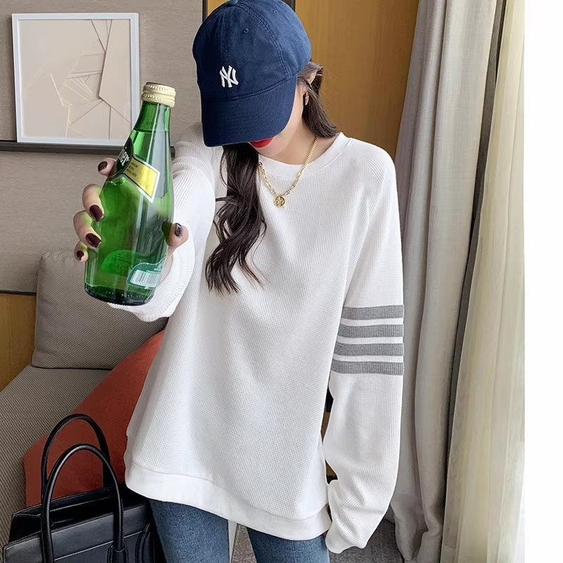 Waffle camiseta azul tibetano cuello redondo camiseta de manga larga 2026 otoño de moda casual suelta gran suministro de puestos