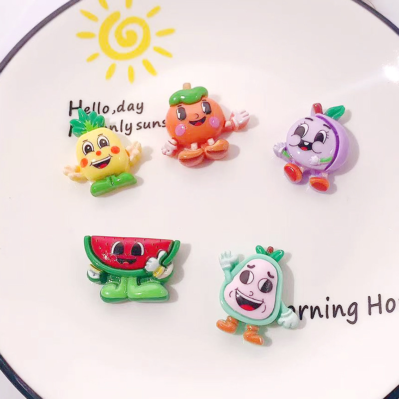 Accesorios de resina de muñeca de fruta de dibujos animados diy crema pegamento para el cabello papelería caja de hebilla de zapatos material colgante de frutas animales