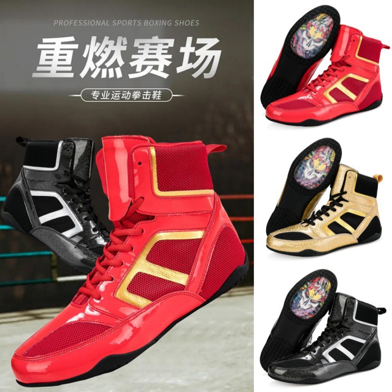 Boxing Shoes Men's Professional Training Shoes Sports Gym Indoor Squat High Boots Strength Sanda Fighting Wrestling Shoes