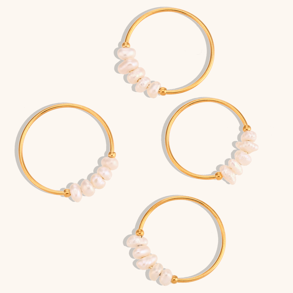 4g Weight Women's Stainless Steel PVD Coated 18K Gold Plated Pearl Geometric Rings Imitation Pearl Jewelry