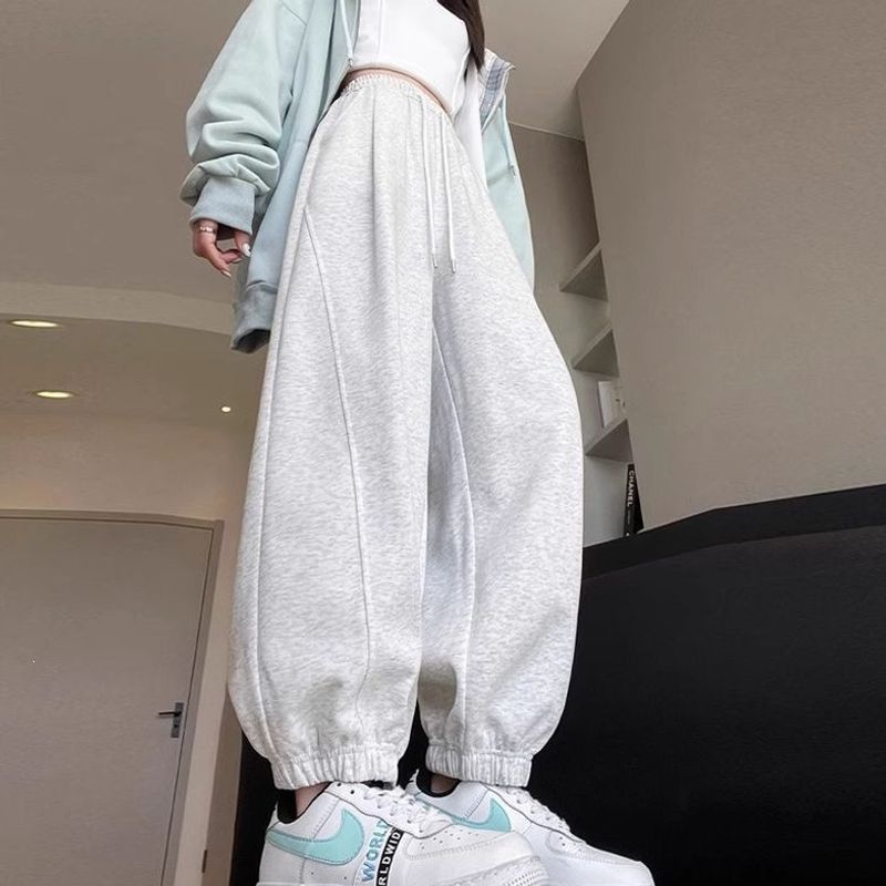 白灰色运动休闲裤女2026新款宽松束脚秋冬季加绒阔腿显瘦束脚卫裤