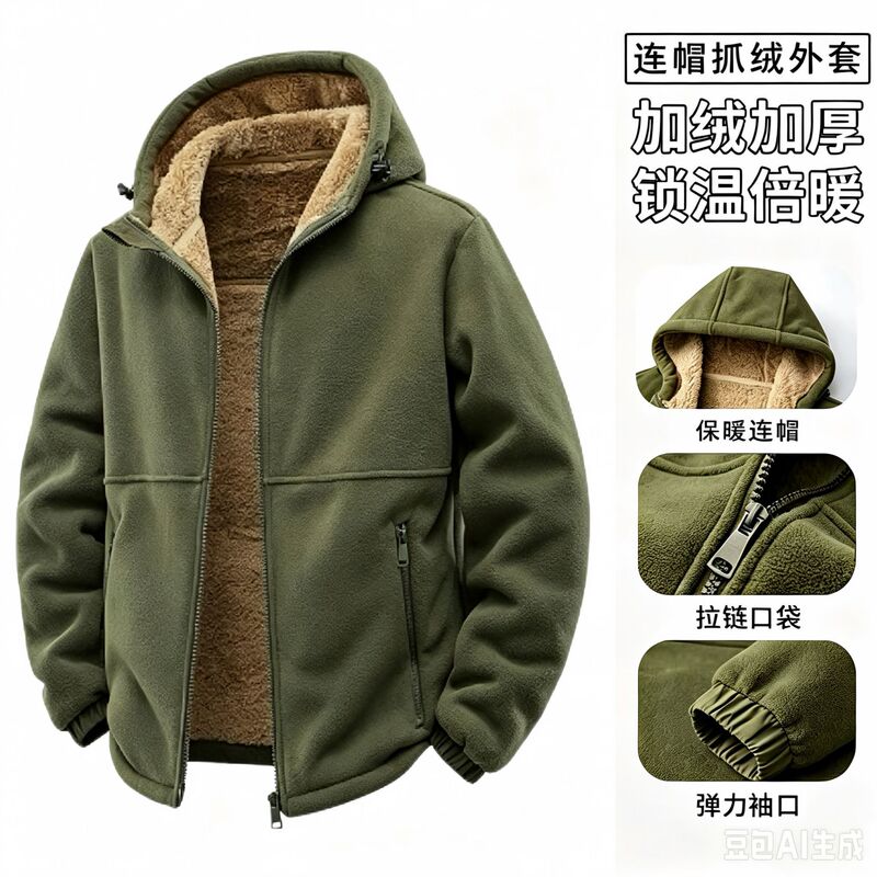 Cross-border men's warm hooded fleece jacket for autumn and winter, loose-fitting, thickened, fleece-lined lamb wool sweatshirt jacket for men Cross-border men's warm hooded fleece jacket for autumn and winter, loose-fitting, thickened, fleece-lined lamb wool sweatshirt jacket for men