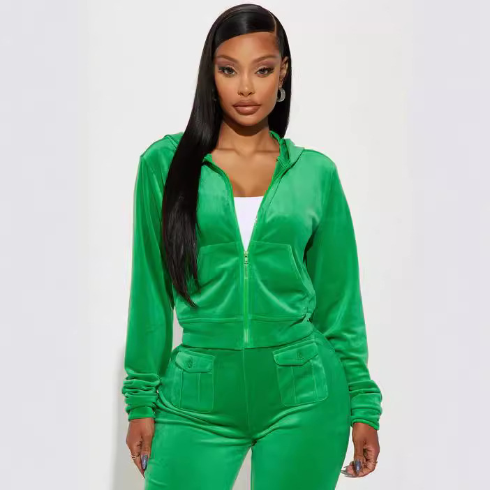 Women's Clothing velvet solid color hoodie casual fashion comfortable suit_voghion.com