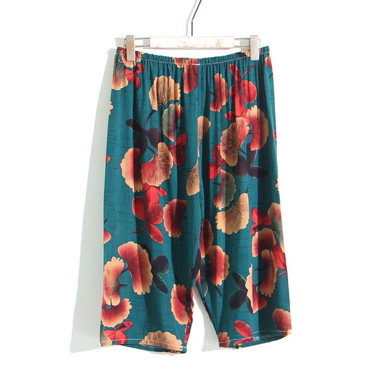 Women's Artificial Cotton Cropped Pants Plus Size 300 Jin Pajama Pants Summer Cotton Silk Middle-aged Loose Thin Home Pants