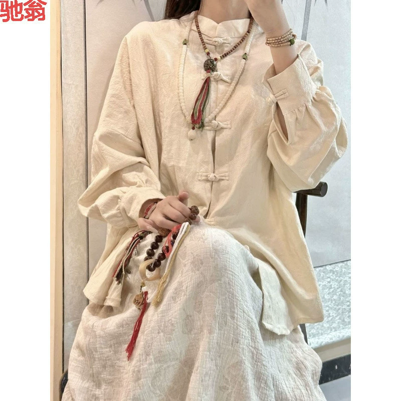 U1M хлопчатобумажный льняный новый китайский топ