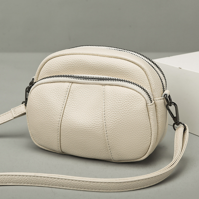 Top Grain Cowhide Leather Bag For Women, Three-Layer Zipper 2026 New Fashion Genuine Leather Shoulder Bag, Crossbody Bag, Casual Small Bag - Thumbnail 6
