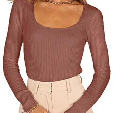 X 23728 Square Neck Long Sleeve Top ���I�L������ �羳�W����