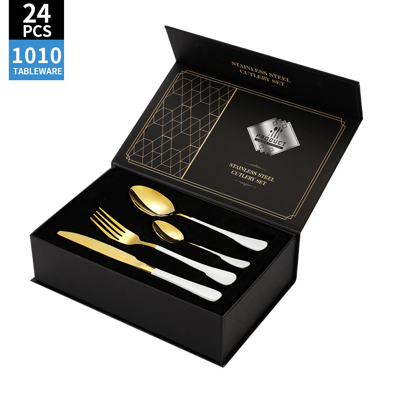 Juego de vajilla de acero inoxidable de Amazon transfronterizo 1010 Cuchillos, tenedores y cucharas de comida occidental Juego de 24 piezas Cuchillos y cucharas de bistec