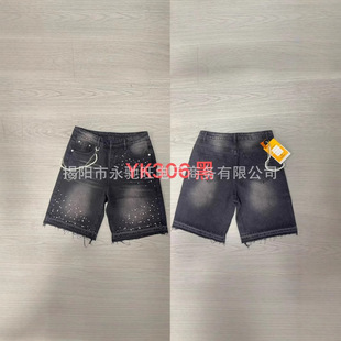 Overseas American Style 2025 Summer New Washed High Street Versatile Loose Denim Shorts with Unique Faded Wide-Leg Pants