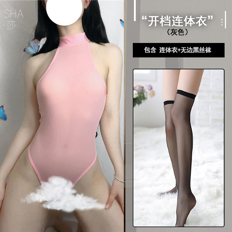 (핑크) 점프수트 + 블랙 플랫 스타킹