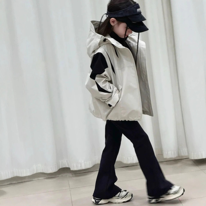 中大童女小众连帽半拉链外套2025新款秋拼色冲锋衣潮|undefined