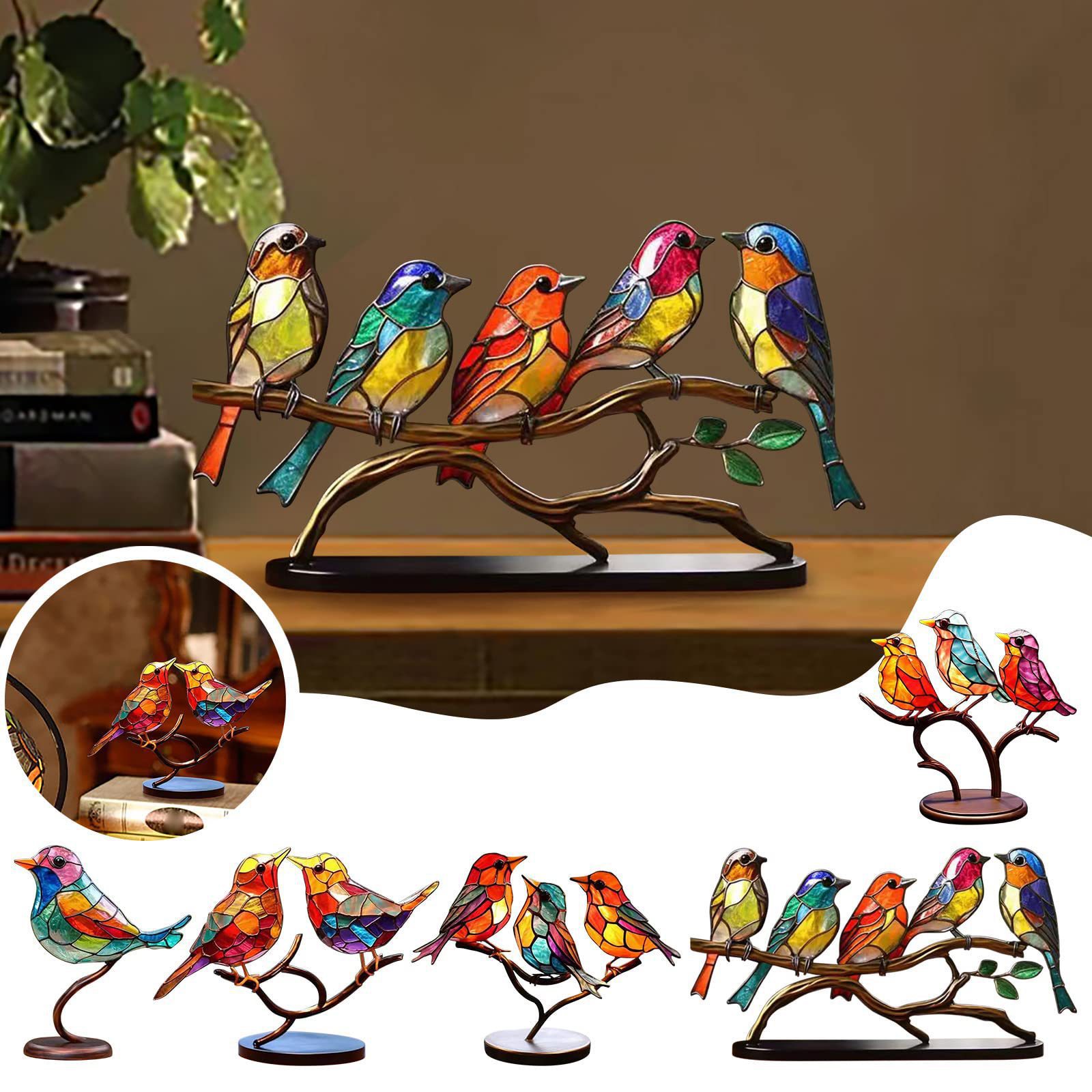 bird Series Alloy Decorations百花小鸟家居装饰摆件彩色工艺品