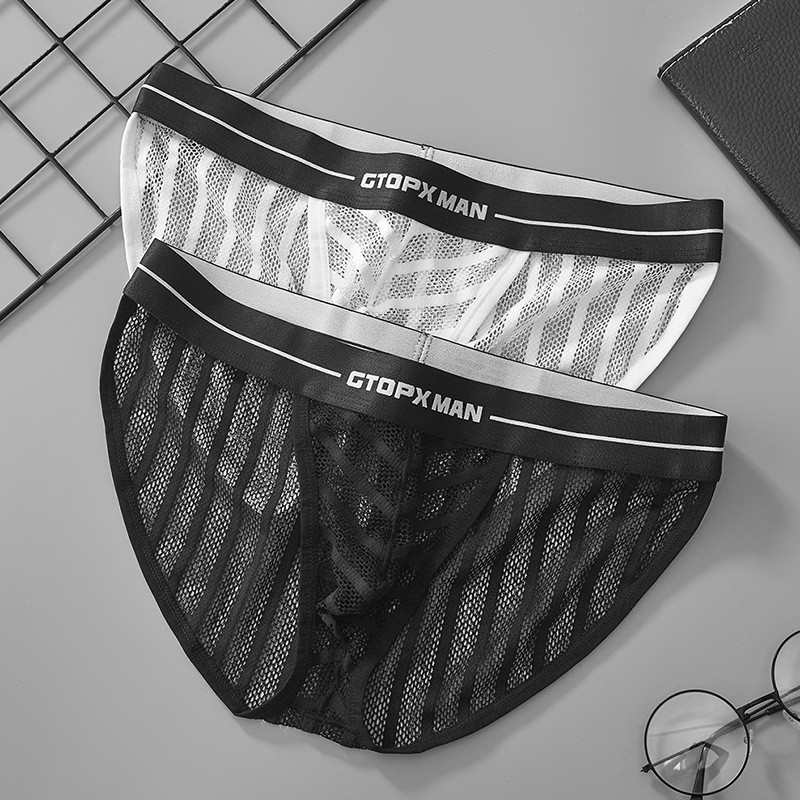 Gtopx Man Men's Low-Waist Thin U-Convex Underwear Mesh Transparent Ice Silk Cross-Border Dropshipping Sexy Briefs