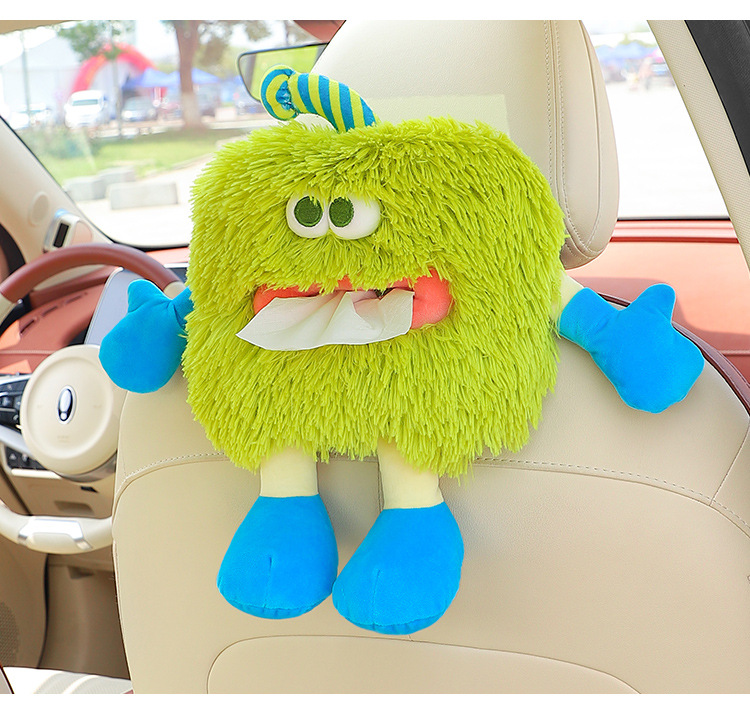 Little Monster Car Tissue Box Hanging Tissue Pumping Advanced Sense Cute Cartoon Plush Car Seat Back Paper Box