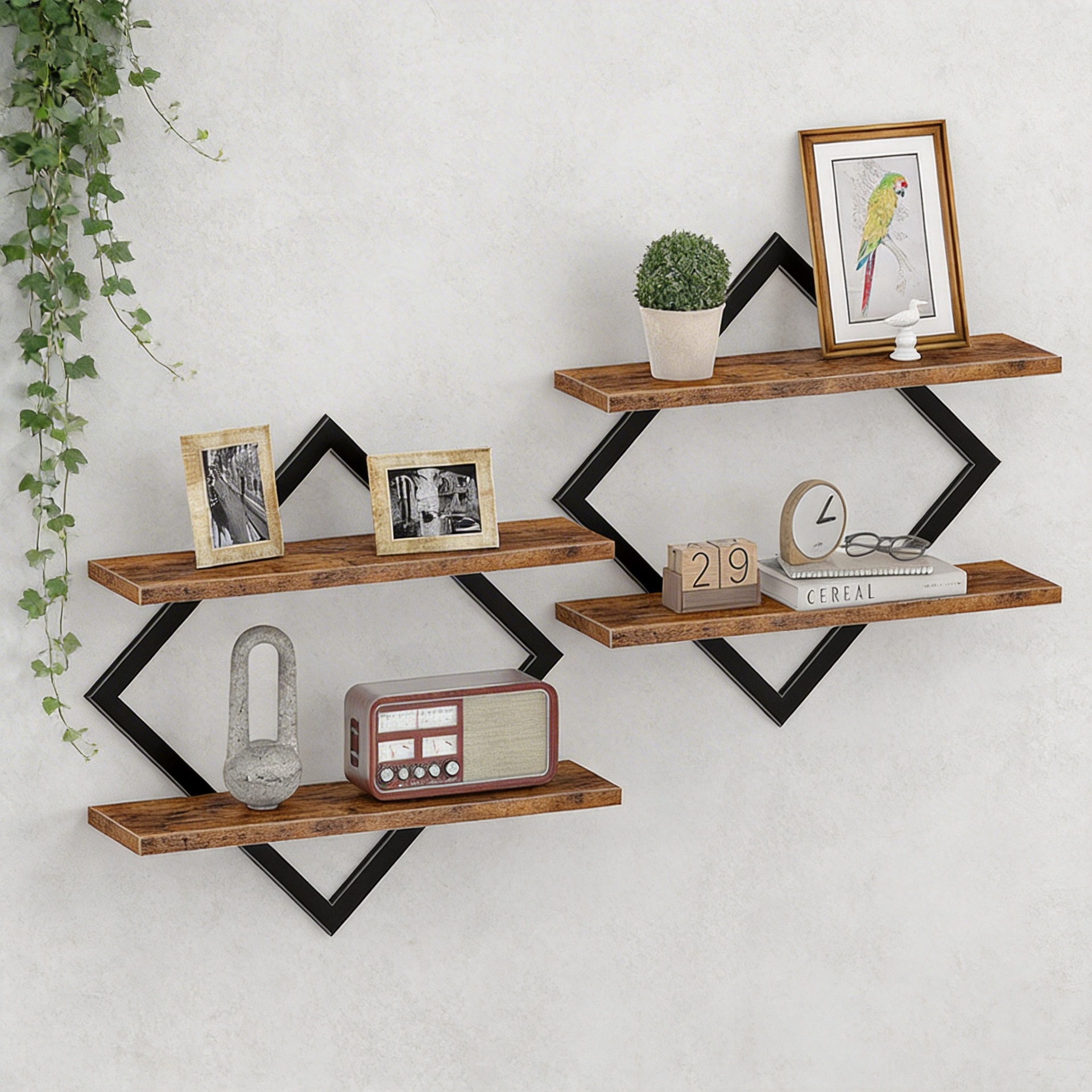 Ready-stock Solid Wood Wall Storage Rack, Living Room Background Wall...