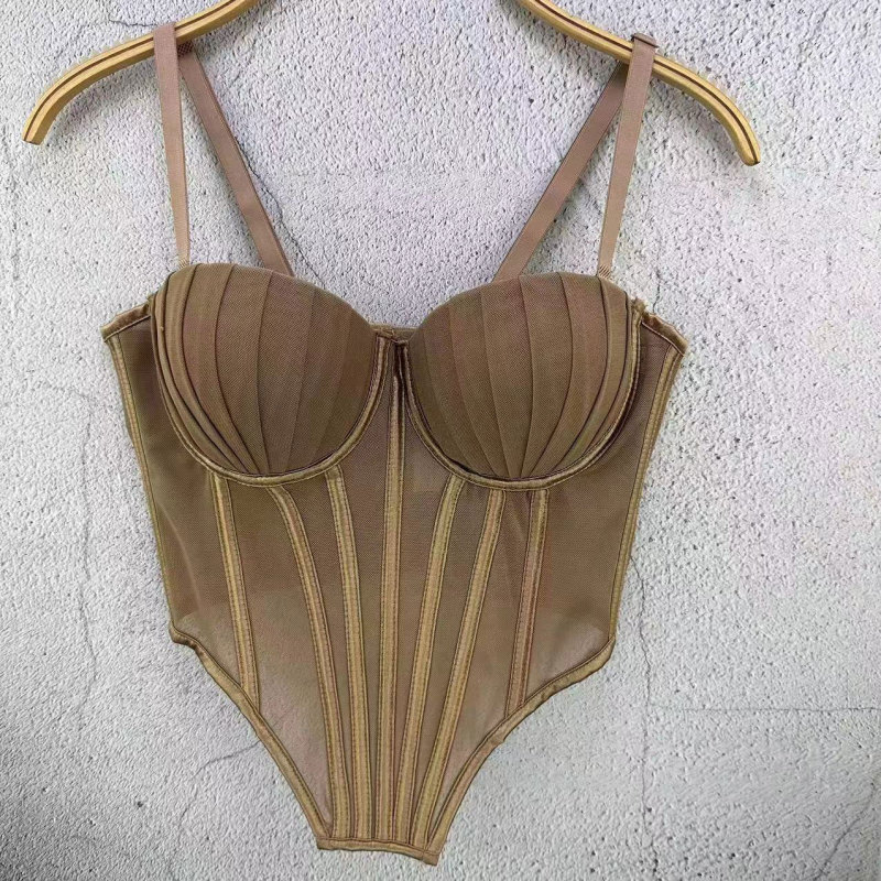 European Station French Design Sense Mesh Lace Plastic Beautiful Back Underwear Spice Girl Fish Bone Tube Chest Women's Thin