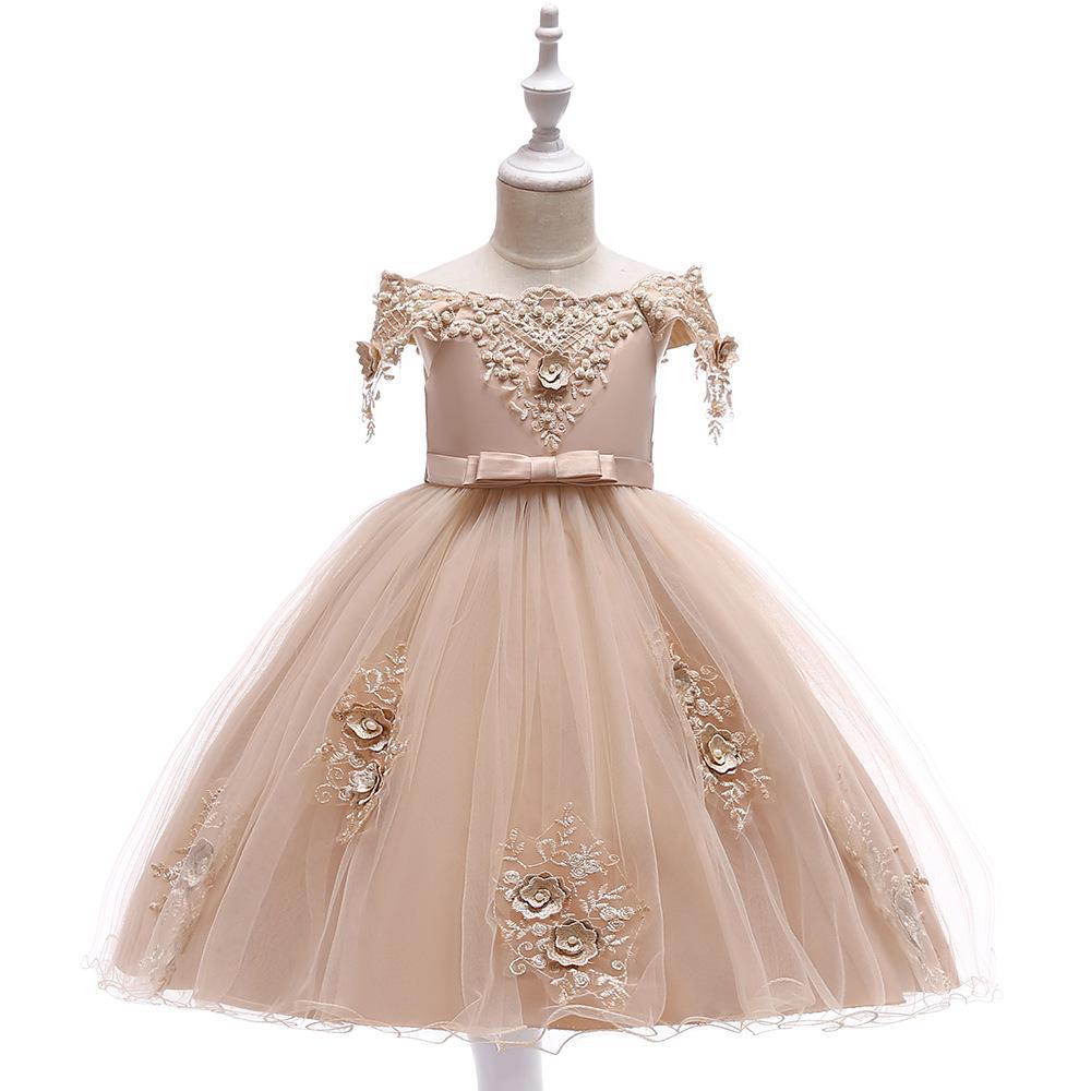 Vestido de novia infantil de nuevo estilo para niñas, vestido floral con cuentas y lazo, vestido de princesa con volantes para niña de las flores.