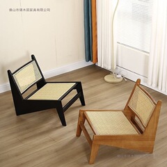 北欧家用昌迪加尔躺椅实木椅子懒人单人休闲阳台藤编袋鼠沙发椅