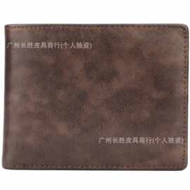 跨境人造皮革男士双折钱包 复古时尚便携随身RFID防盗刷耐用卡包