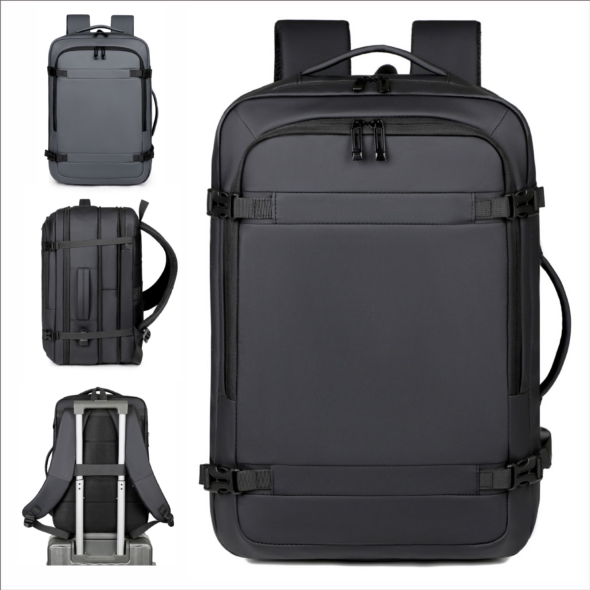 Mochila de Negocios para Laptop de Tela Oxford, Impermeable, Expandible, Carga USB, para Viajes de Negocios image 3