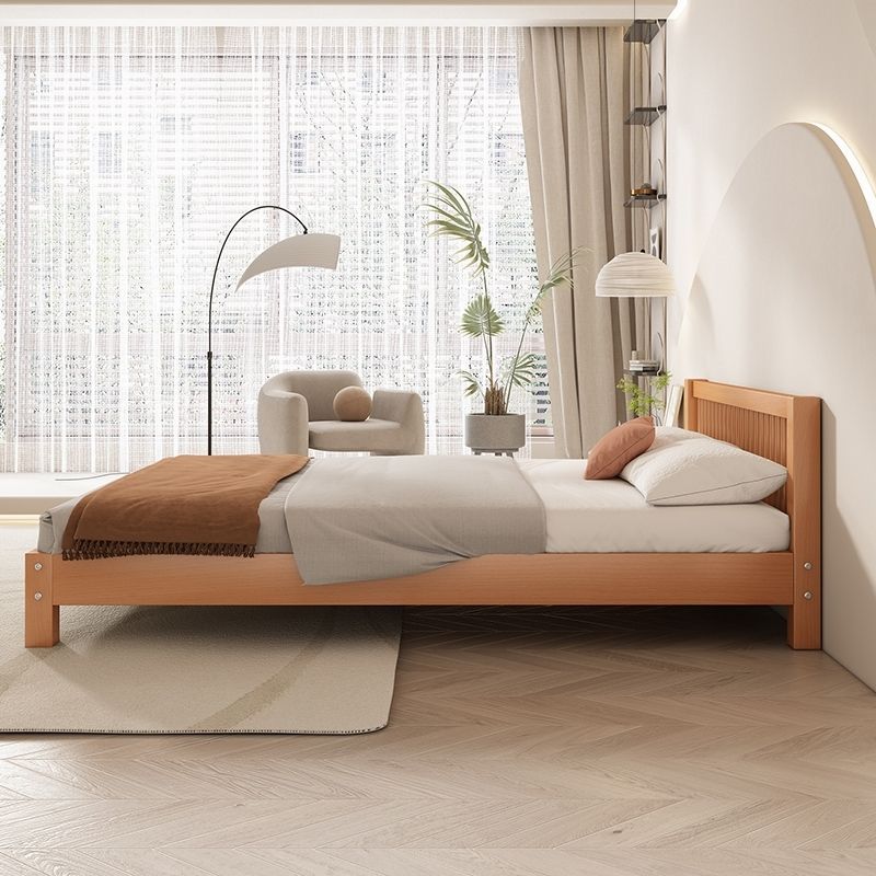 Solid Beech Wood Bed Tatami Japanese-Style Bed Simple Headboard-Less Bed Frame 1.5m Double Backless Low Bed for Guesthouse