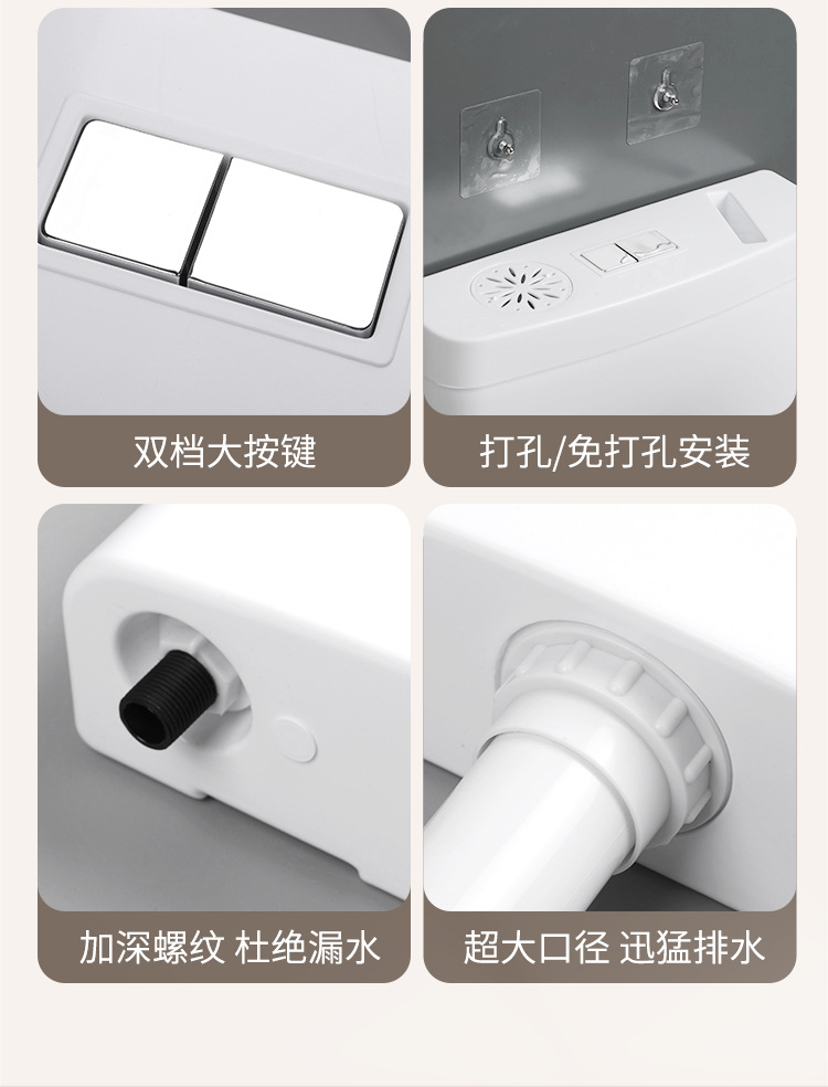 Bathroom, household toilet, squat toilet, flushing tank, wall-mounted, large flushing force, thickened, no need for drilling, wall-mounted type Specification drawing
